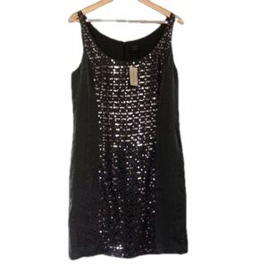 Ann Taylor Party Cocktail Gunmetal Silver Sequin Front Sheath Dress Size 8 NWT